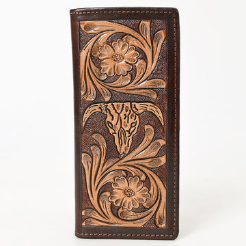 BAR H EQUINE Rodeo Steer Head Bifold & Trifold Wallet For Men Women Genuine Leather Brown